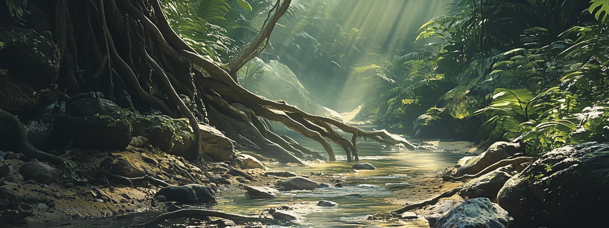concept art for jungle stream zoo theming.